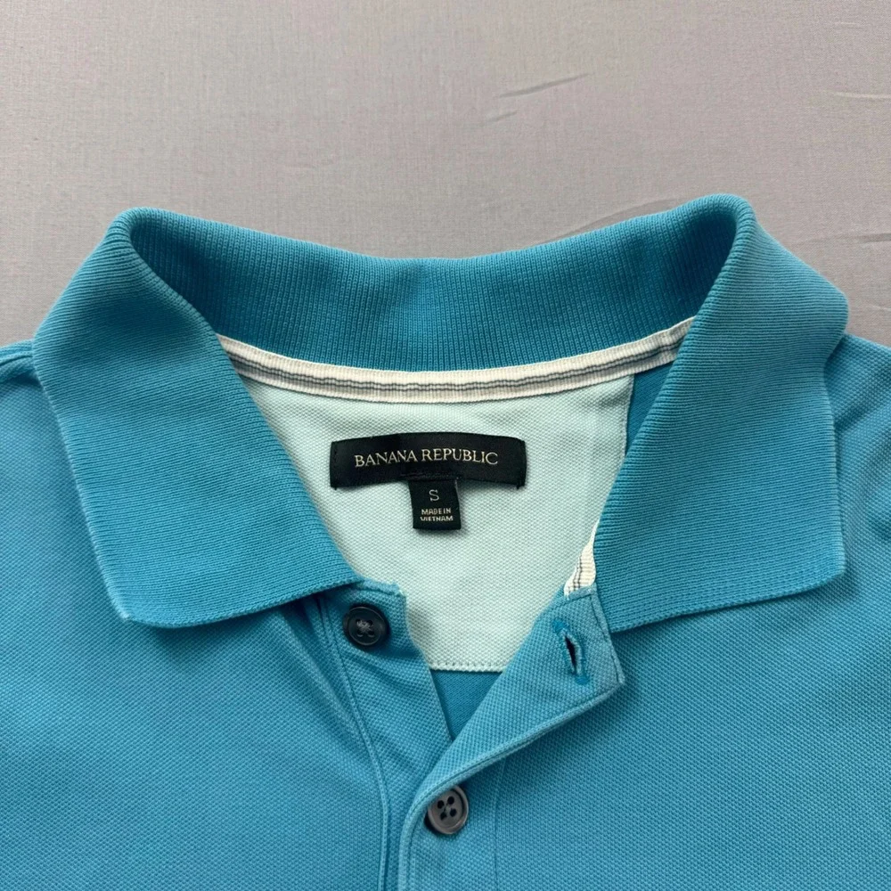 Banana Republic‎ Mens Elephant Logo Pique Polo Shirt Turquoise Blue Small S